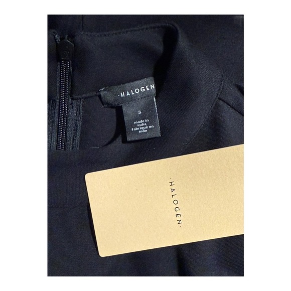 Halogen Black Long Sleeve Mock Neck Knit Dress Modern Minimalist Style Small NWT - Picture 4 of 6